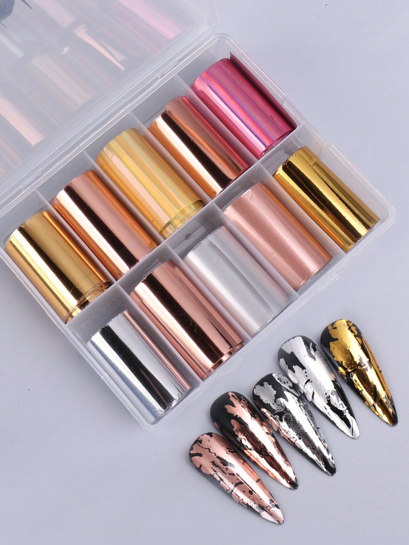 {{ GelPolish_USA }} {{ magnetic_gelpolish}} Metallic {{ Gelpolish_usa}} {{ Gel_polish}} 10 Nail Art Foils Set - 100x4cm/Roll - {{ UV_Drying_machine}} - {{ Powerful_LED_Nail_Dryer}} {{ Gelish }} {{Gel_nail_polish}} {{ Orly}}