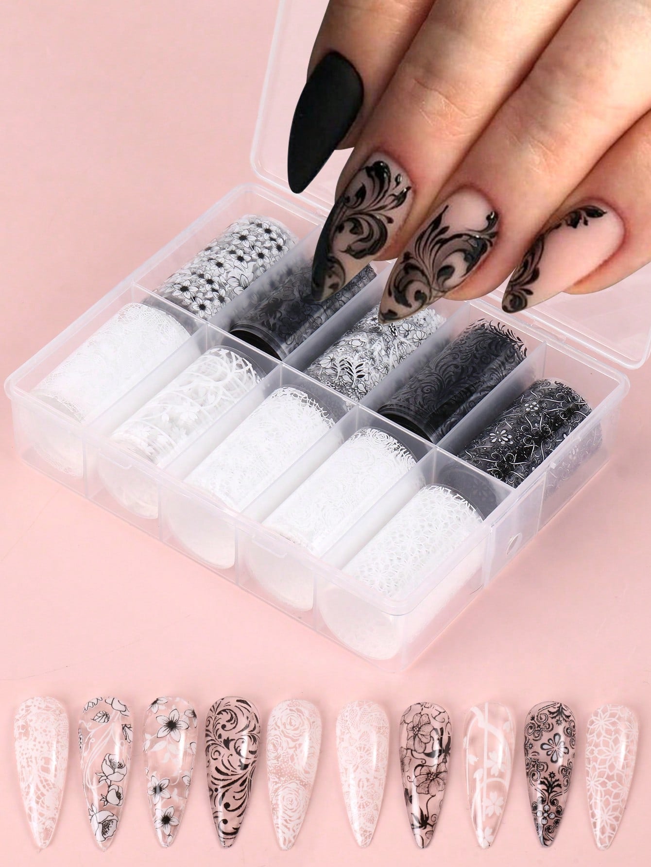 {{ GelPolish_USA }} {{ magnetic_gelpolish}} Black & White {{ Gelpolish_usa}} {{ Gel_polish}} 10 Nail Art Foils Set - 100x4cm/Roll - {{ UV_Drying_machine}} - {{ Powerful_LED_Nail_Dryer}} {{ Gelish }} {{Gel_nail_polish}} {{ Orly}}