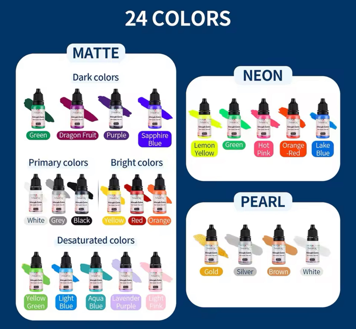 24pcs Acrylic Paint Airbrush Ink Set