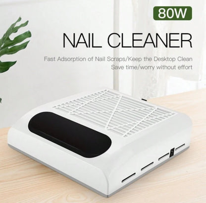 80W Japanese Nail Dust Collector with Hand Rest Pad for Manicure - Low Noise/High Power