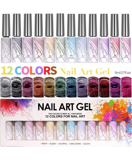 12pcs Set Nail Art Gel Polish (8ml) - Platinum