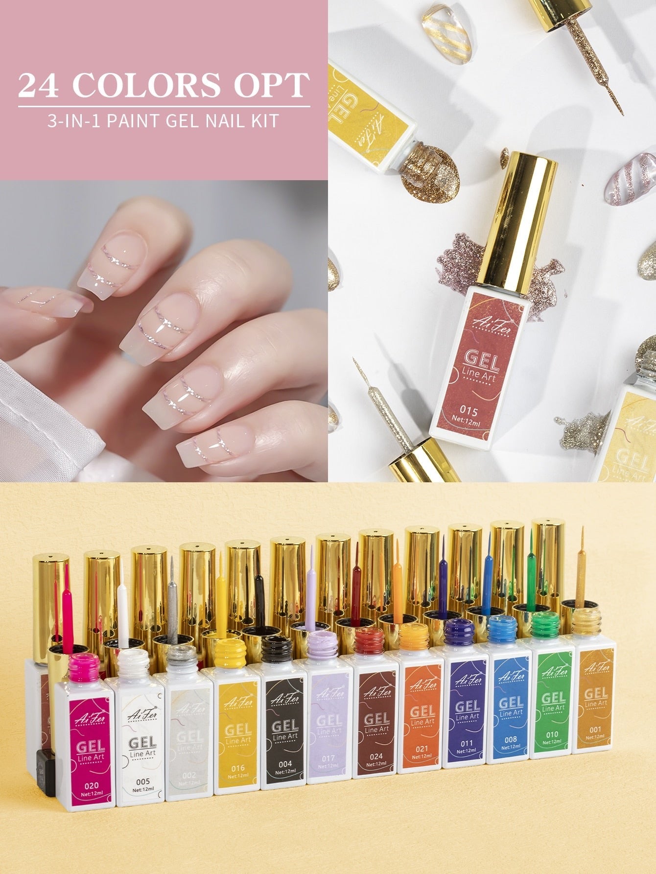 12ml (Large Capacity) Nail Art Gel Liner Set - 24 Colors