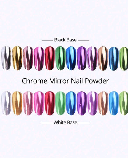 Set of 12 Jars - Solid Mirror Chrome Nail Powder