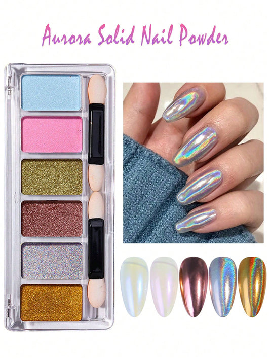 1box Solid Magic Mirror Powder Glitter In Multiple Colors, Non-Floating Nail Art Decoration For Women And Girls, GelPolish USA
