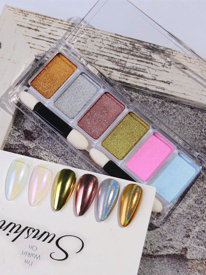 1box Multicolor Solid Magic Mirror Powder Glitter, Non-Floating Nail Art Decoration For Women, GelPolish USA