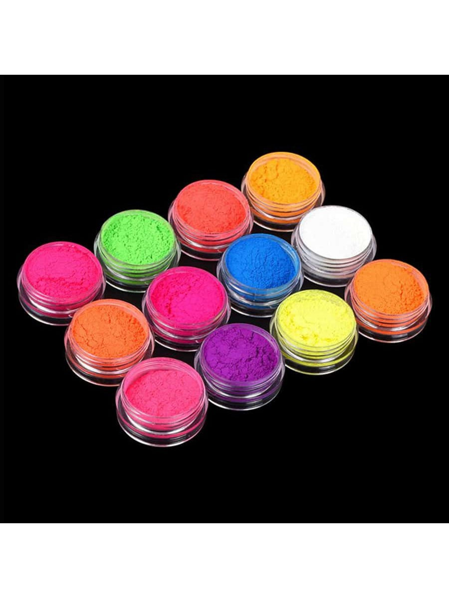12Pcs/Set Neon Fluorescent Nail Art Powder UV Neon Phosphor Makeup Matte Eyeshadow Chrome Manicure Pigment Fluorescent DIY Nail Decorations Dust, GelPolish USA